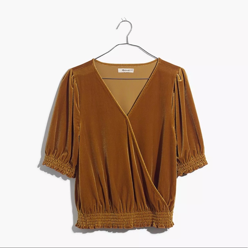 NWT - Madewell Velvet Smocked Crossover Top